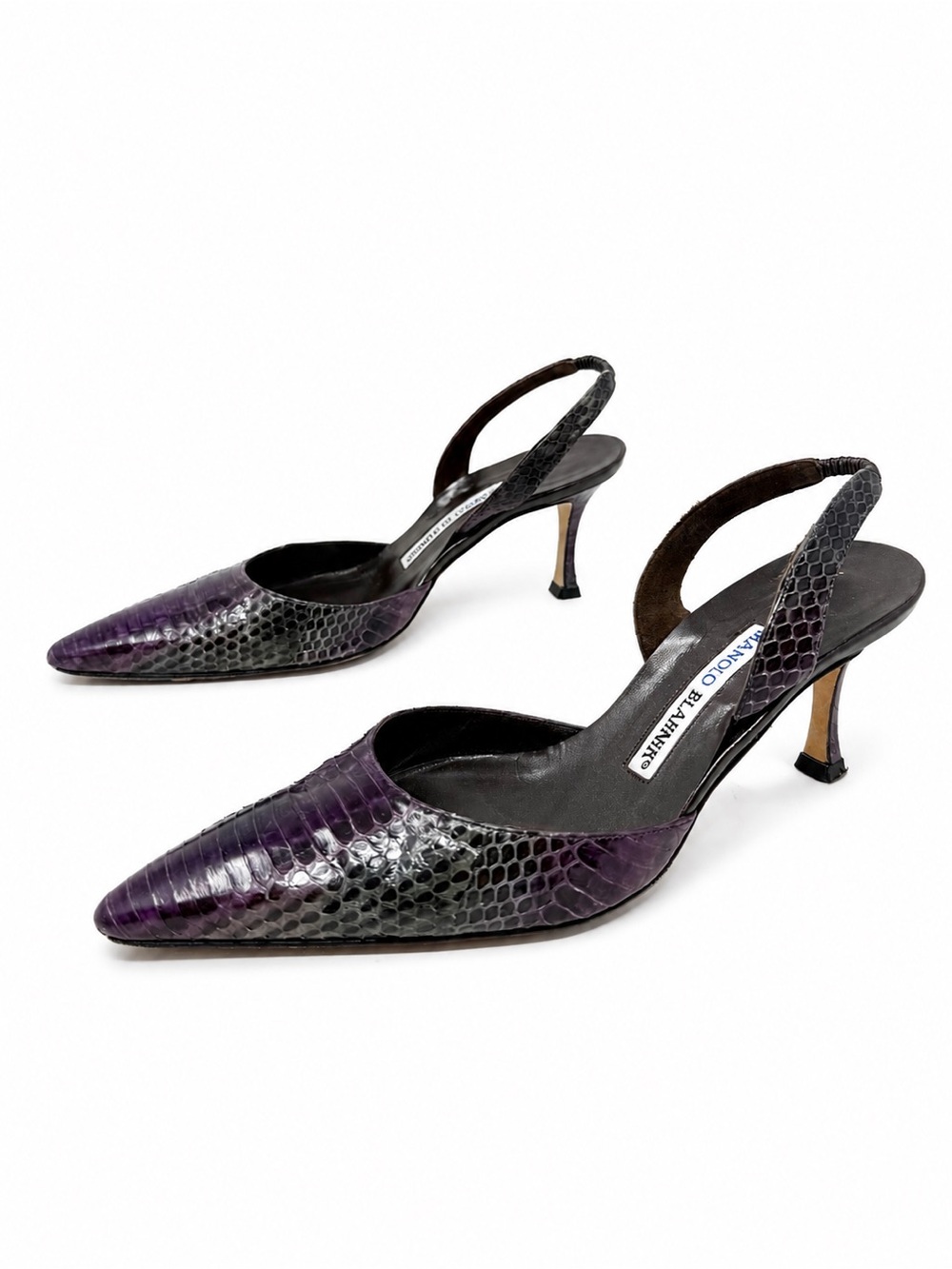 Manolo Blahnik Carolyne Snakeskin Slingback Heels Womens Size EU 37